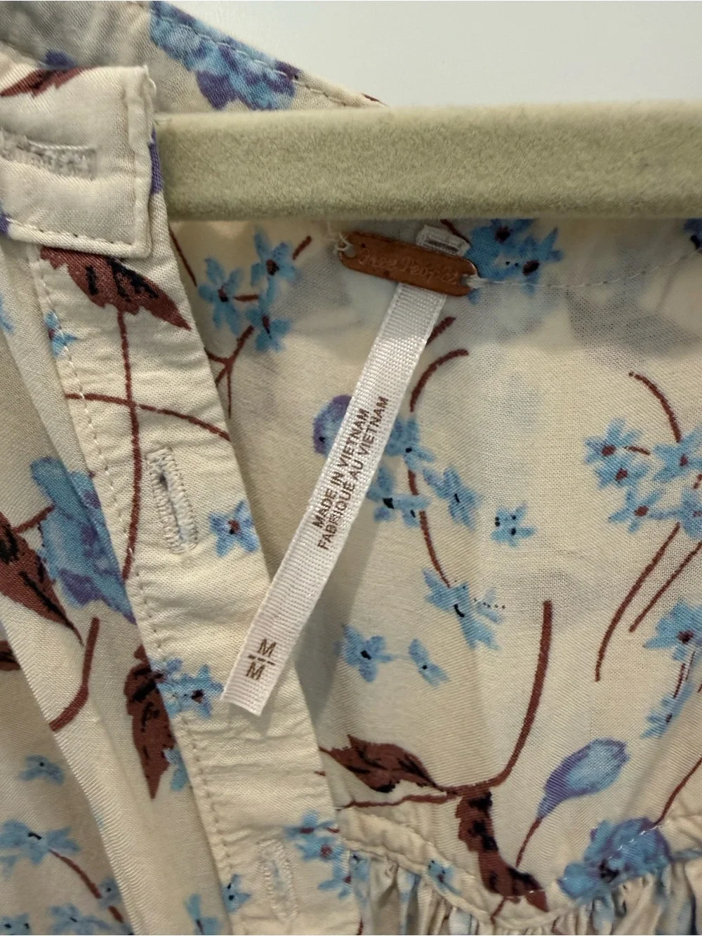 Free People Cream Mini Dress with Blue Floral Print - Picture 2 of 6